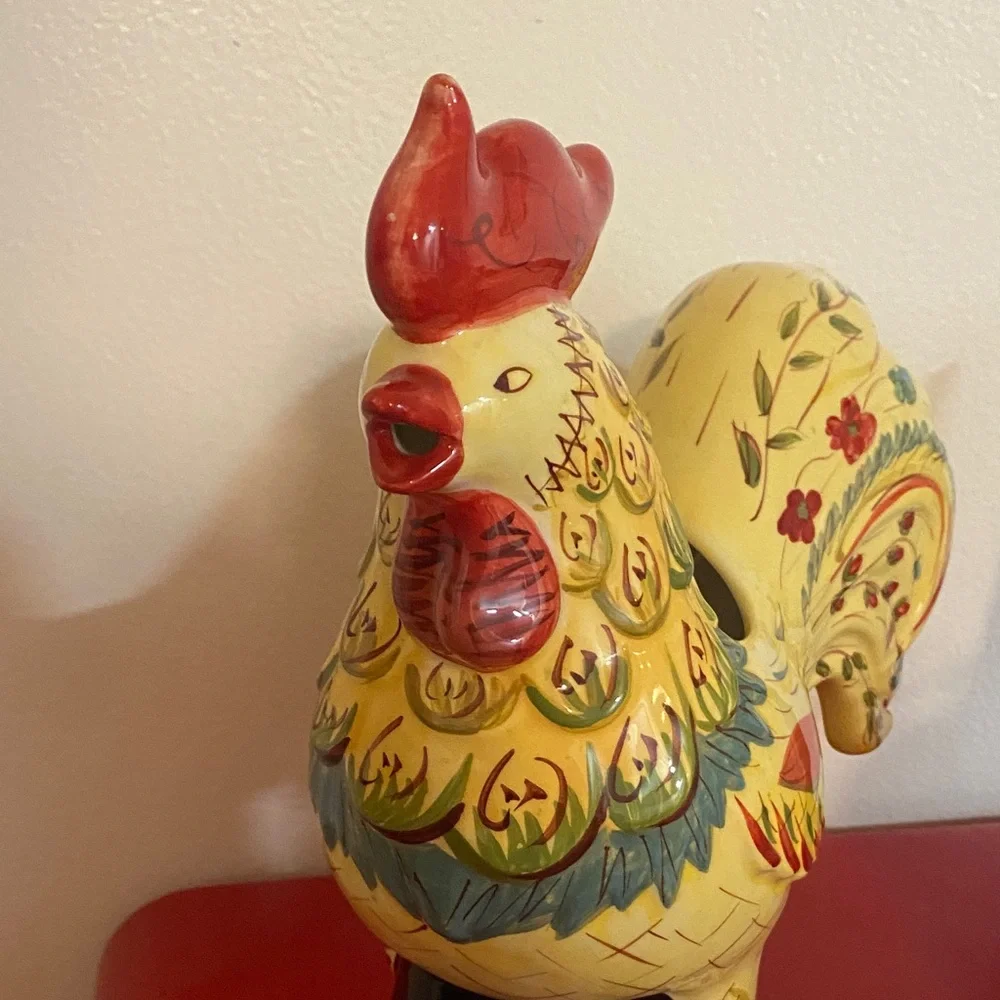 April Cornell Vibrant Yellow and Red Rooster Ceramic Water Pitcher - Picture 4 of 4